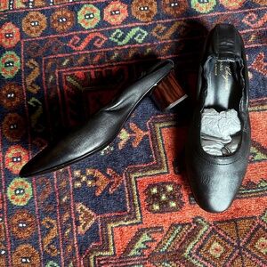 Robert Clergerie Black Leather with Faux Tortoise 2" Heels Size 39